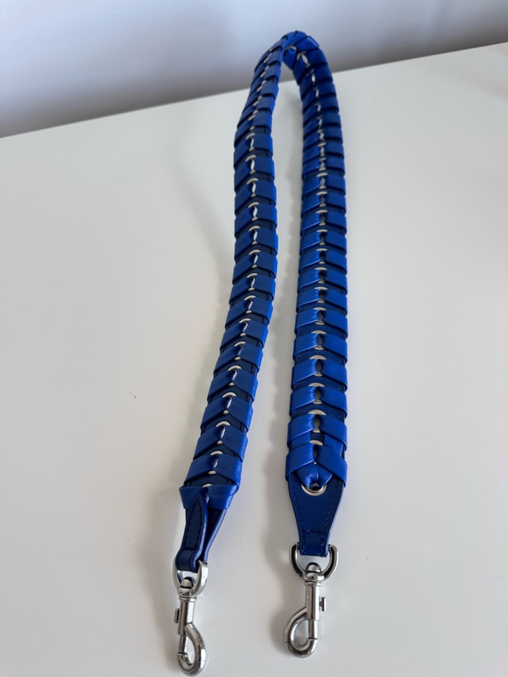 Blue Braided Faux Leather Bag Strap